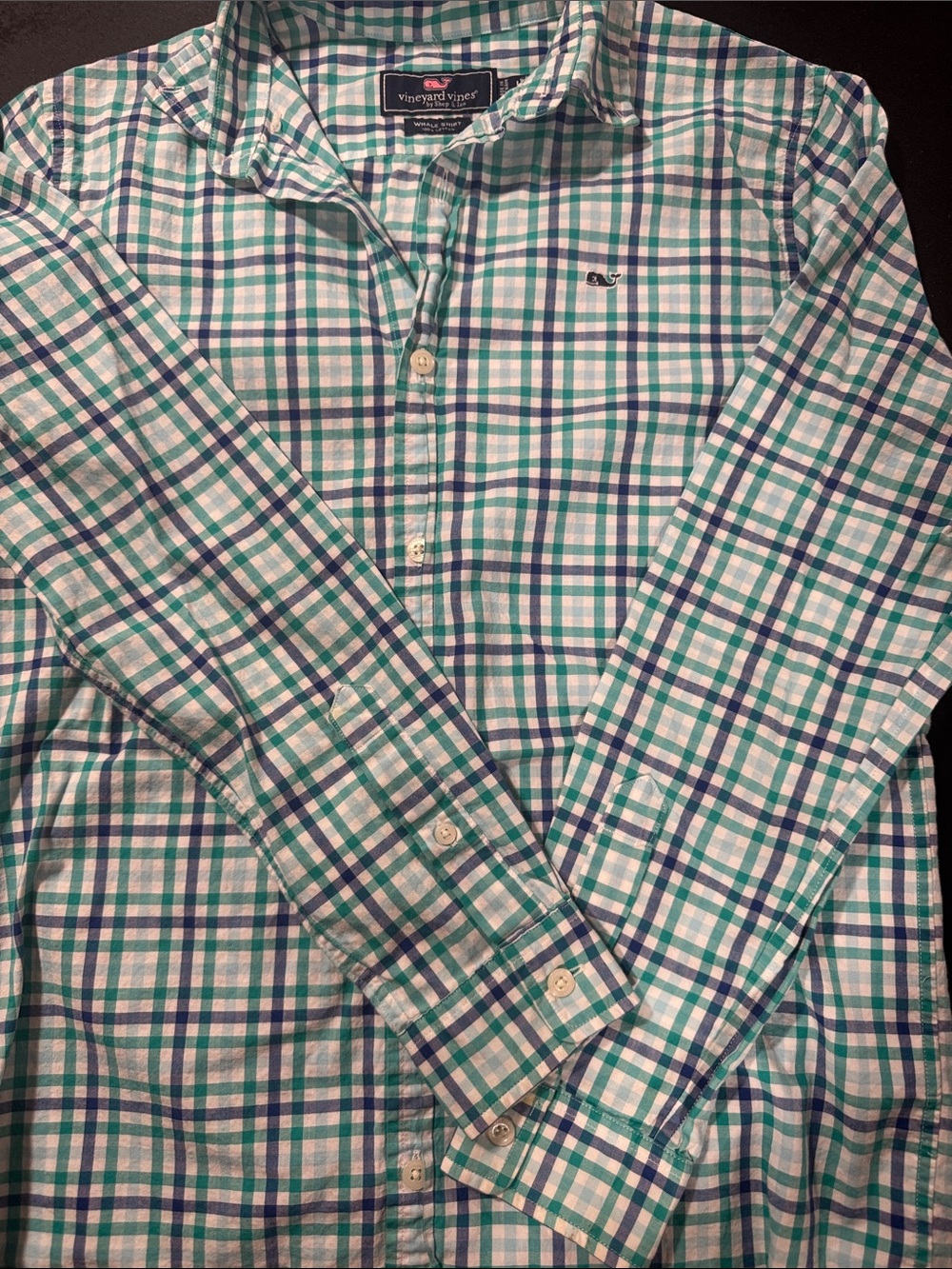 Vineyard Vines boys whale Green & Blue Plaid Button-Up Shirt